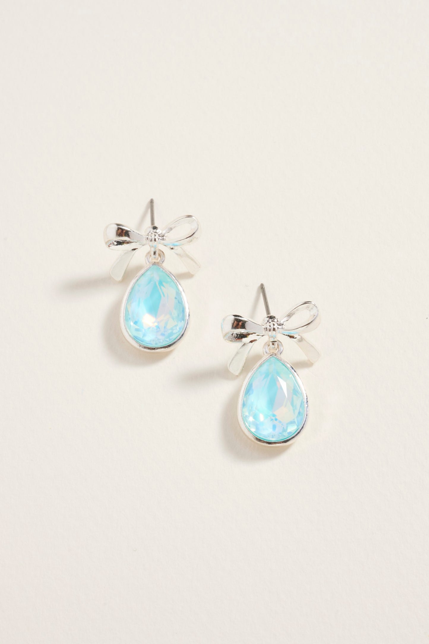 Teardrop Rhinestone with Metal Bow Post Earrings