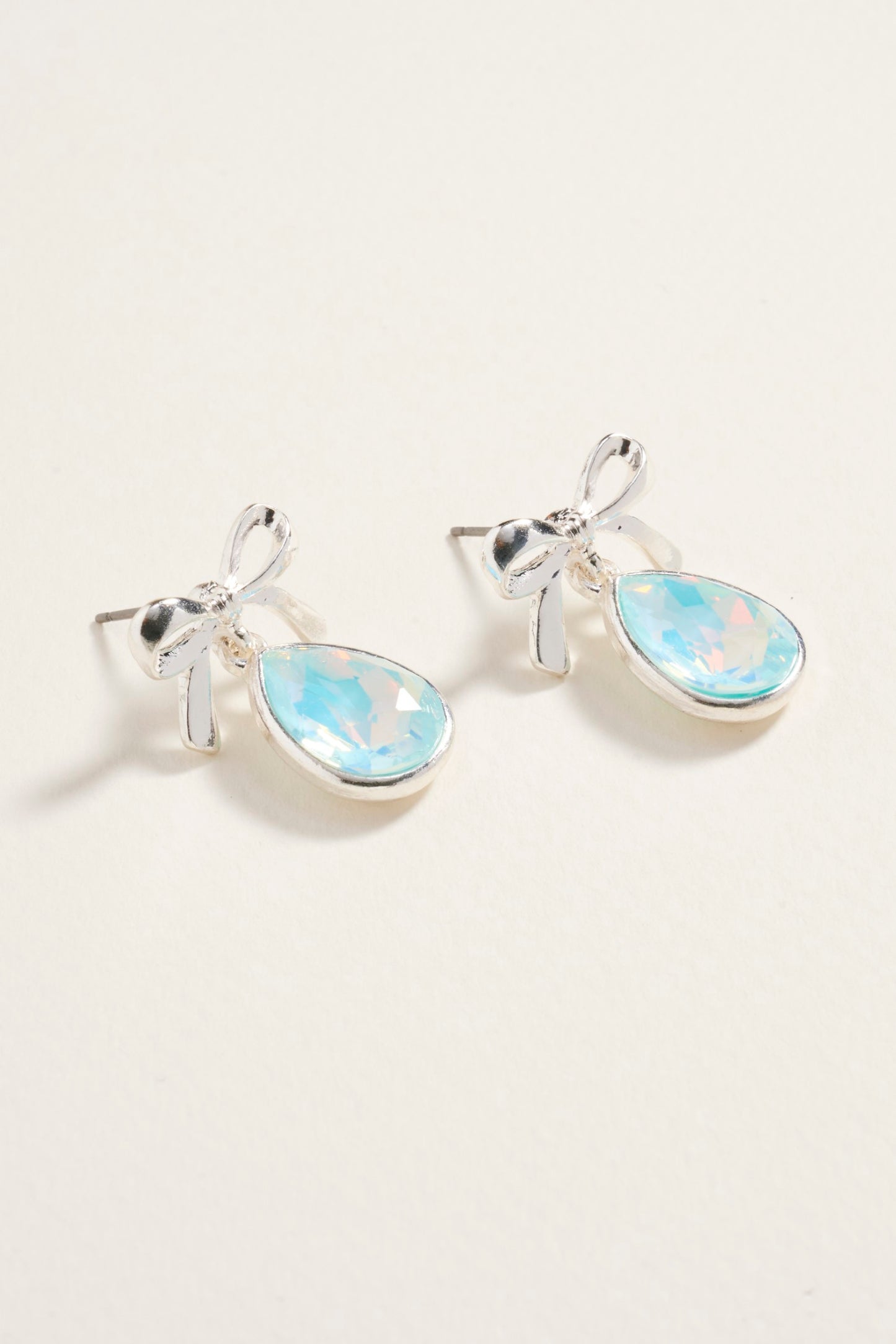 Teardrop Rhinestone with Metal Bow Post Earrings