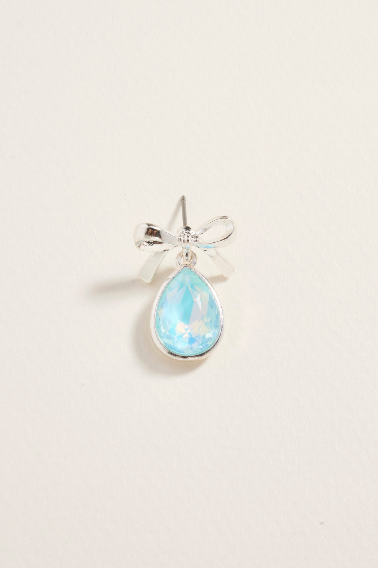 Teardrop Rhinestone with Metal Bow Post Earrings