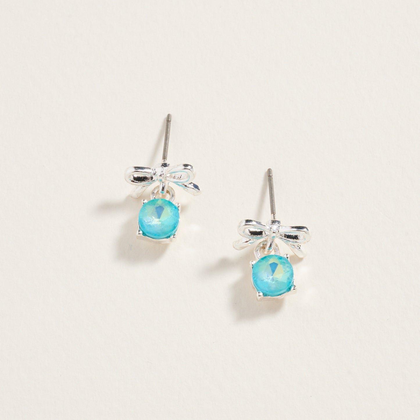 Rhinestone Stud Bow Ribbon Post Earrings Jewelry
