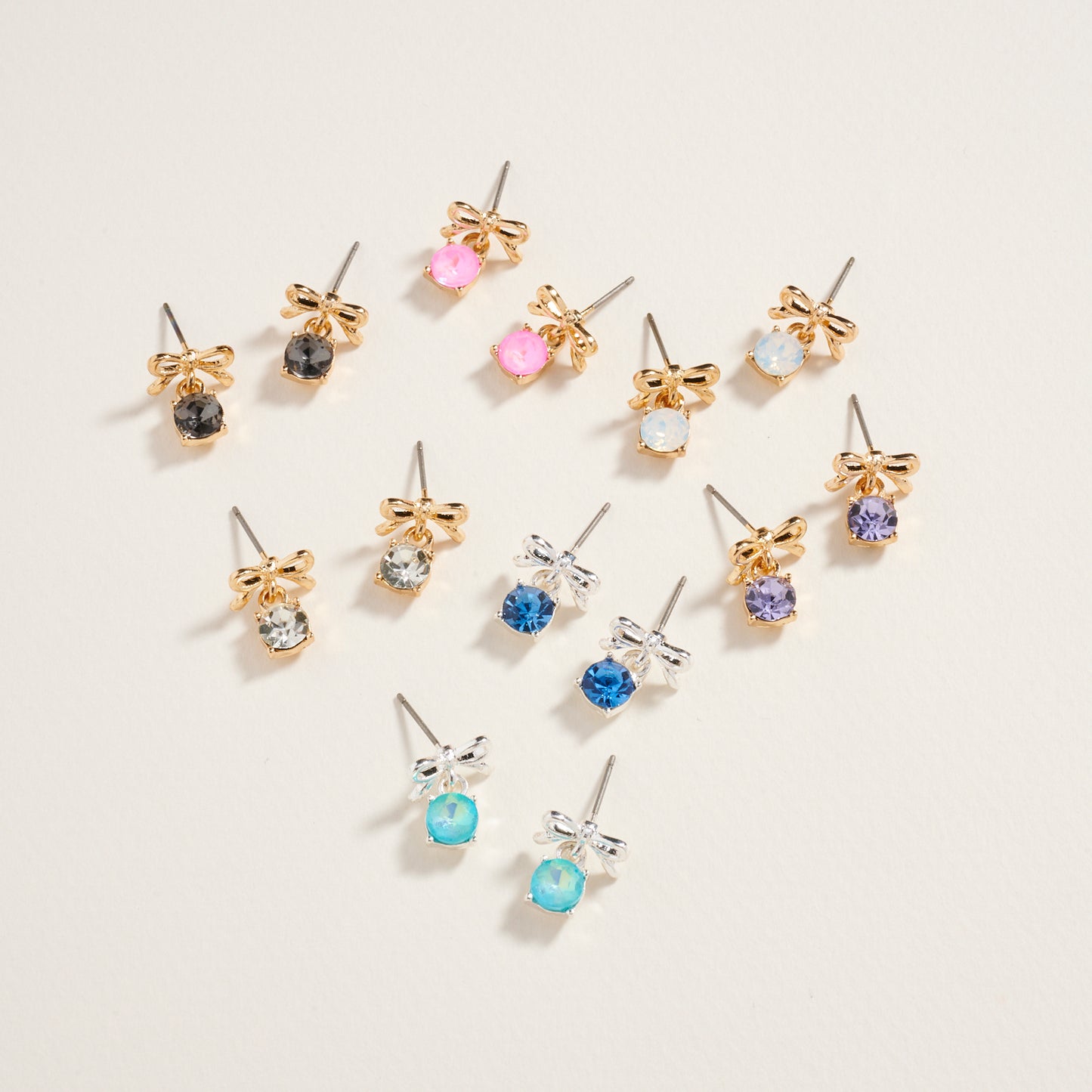 Rhinestone Stud Bow Ribbon Post Earrings Jewelry