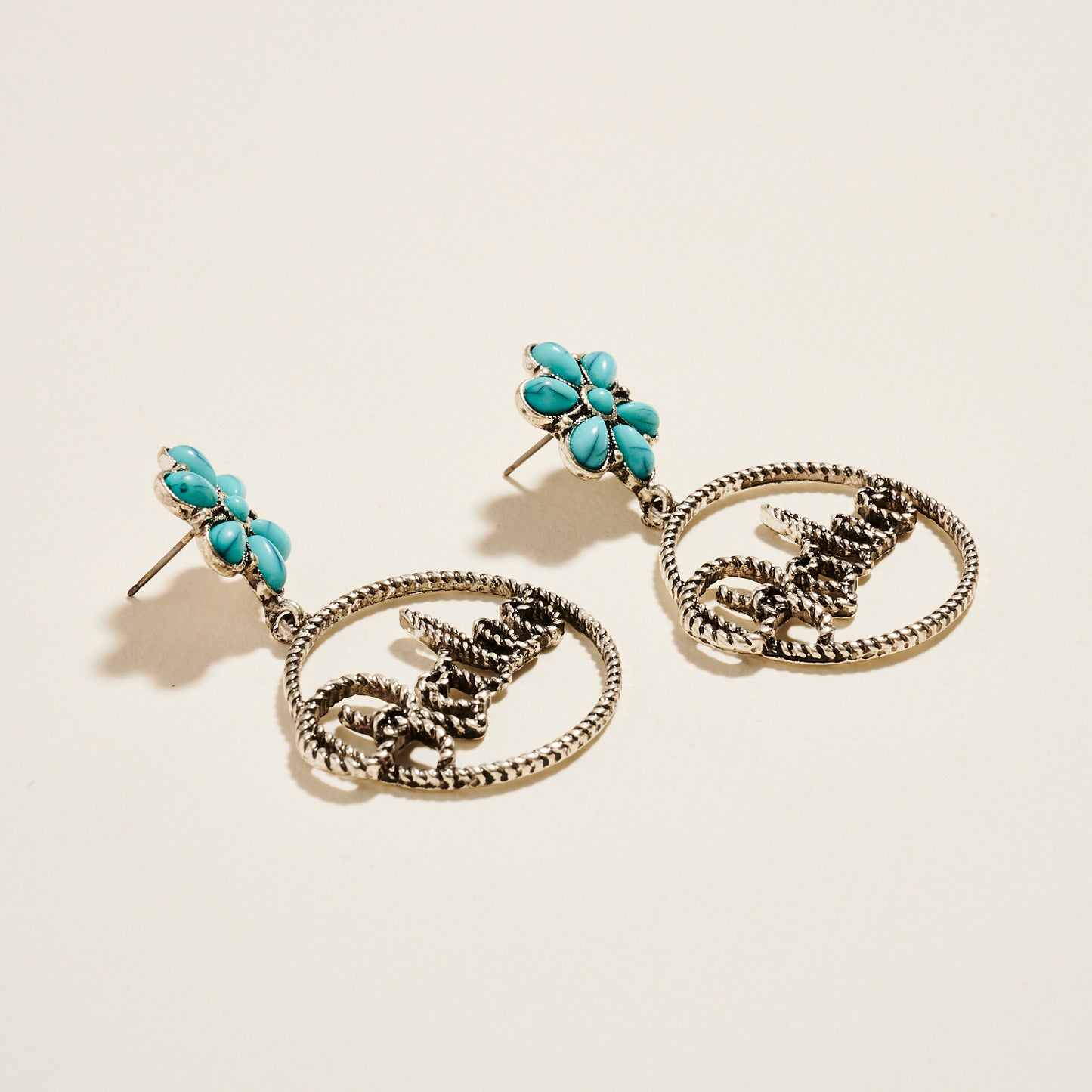 Western Boho Rodeo Turquoise Flower Post Earrings
