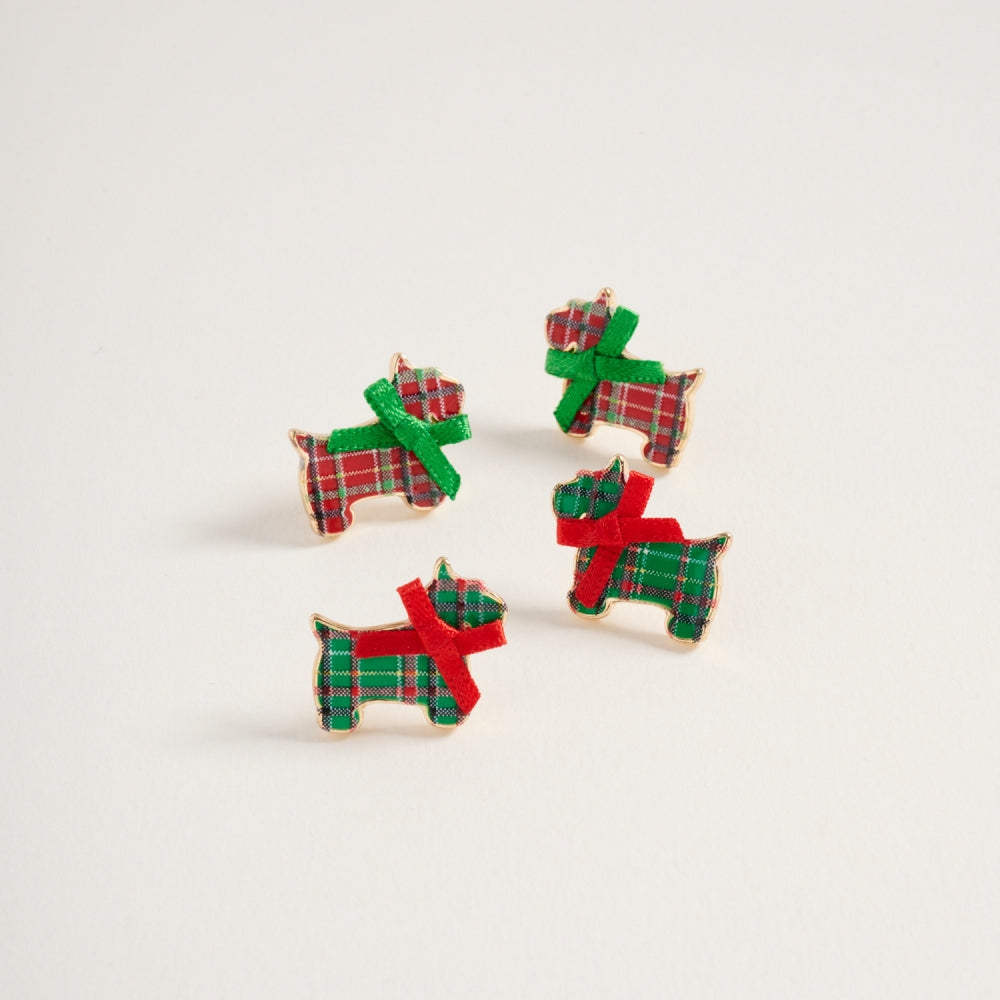 Dog Shaped Christmas Plaid Ribbon Post Earrings – Designature Newyork