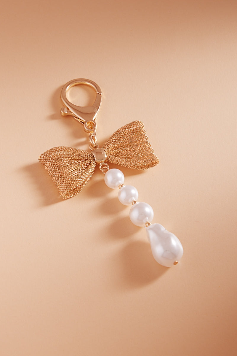 Mesh Keychain Mesh Chain Bow W Cream Pearl Bag Charm Keychain – Designature Newyork