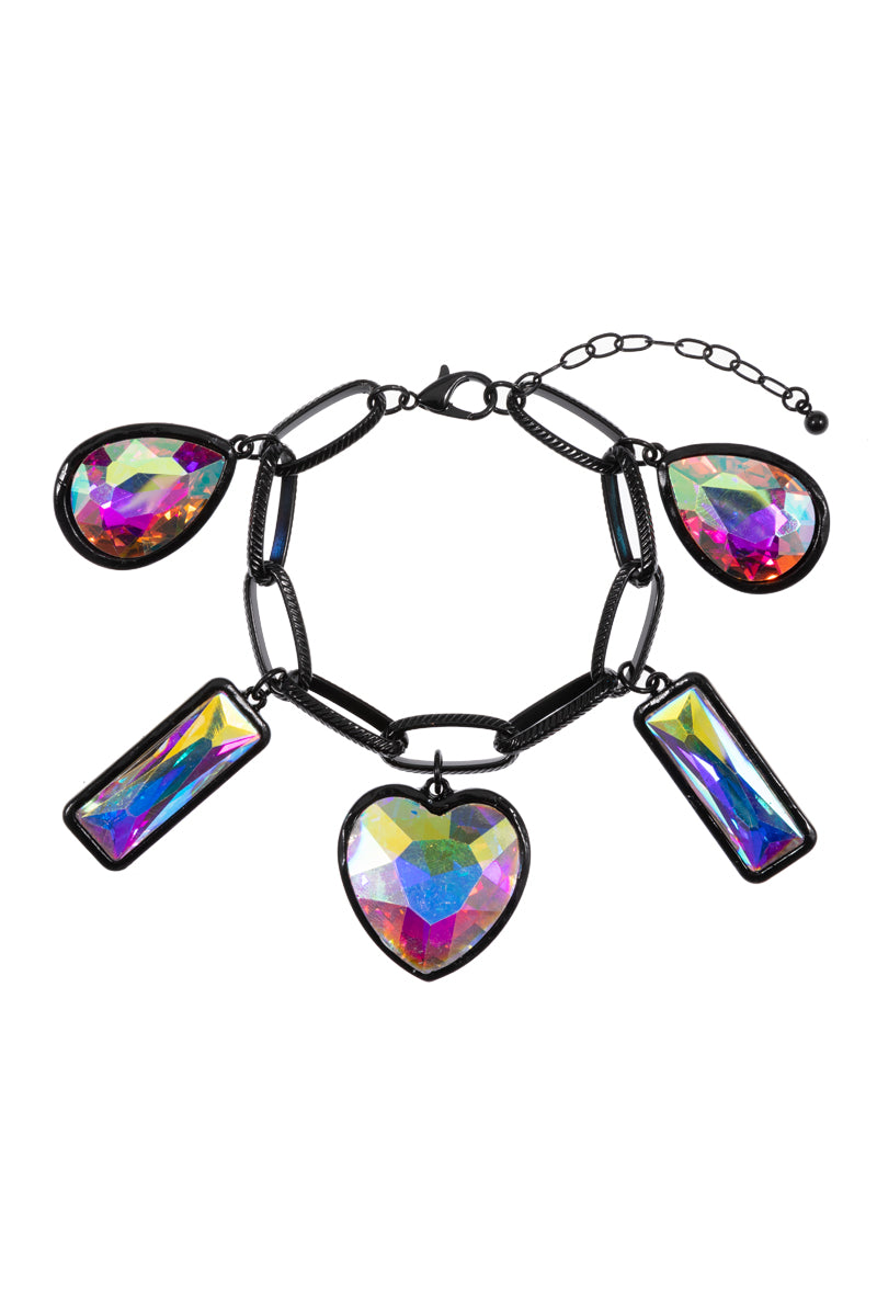 Multi Ab Coated Rhine Stone Charm Clasp Bracelet