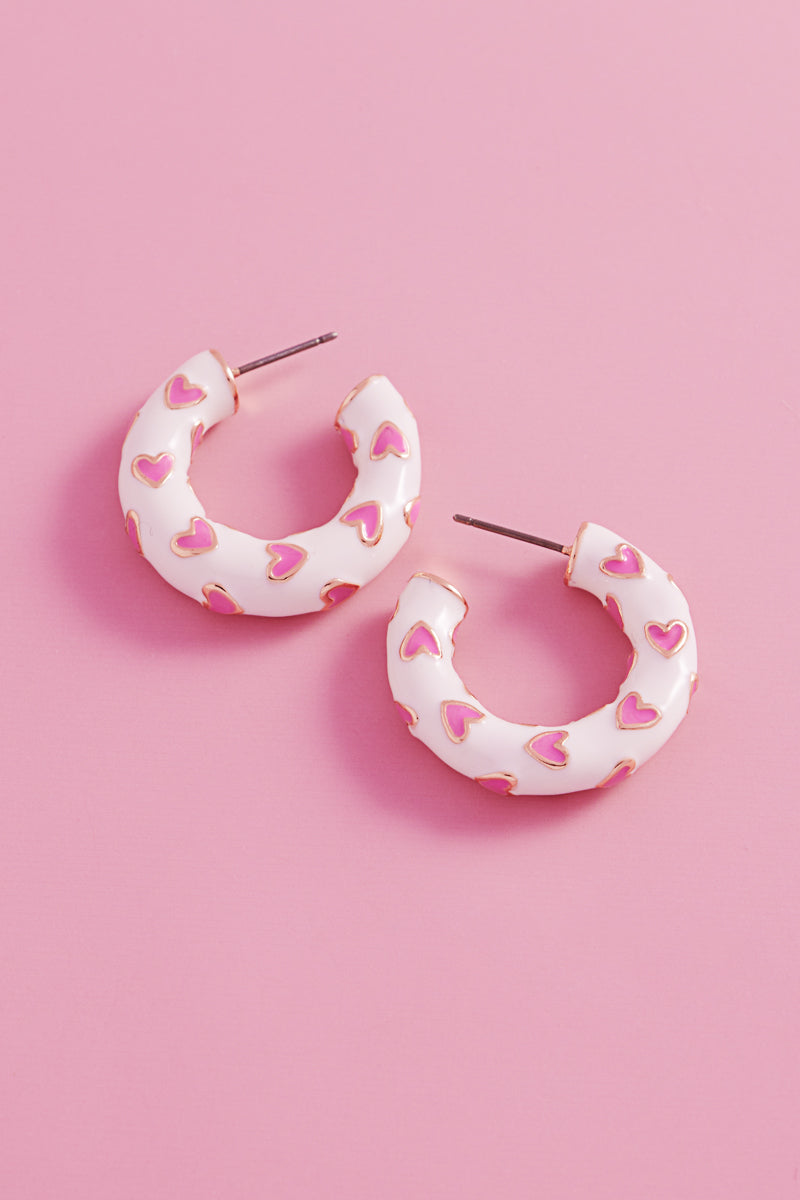 Valentines Day Heart Pattern Enamel Hoop Earrings