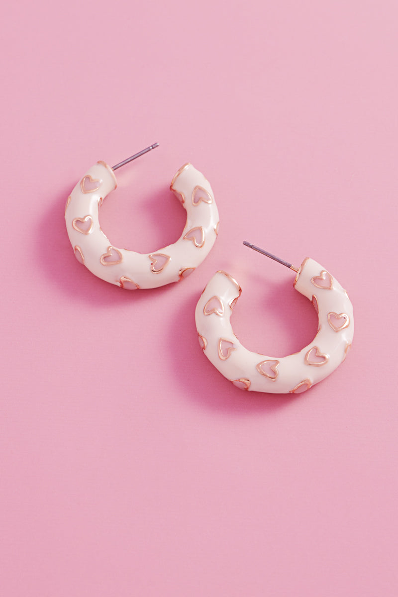 Valentines Day Heart Pattern Enamel Hoop Earrings