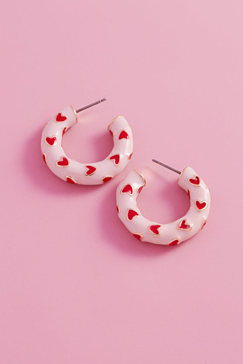 Valentines Day Heart Pattern Enamel Hoop Earrings