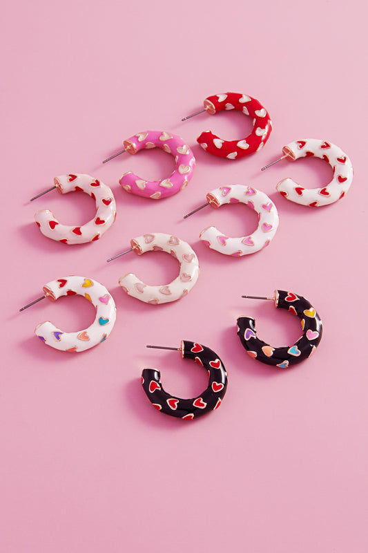 Valentines Day Heart Pattern Enamel Hoop Earrings