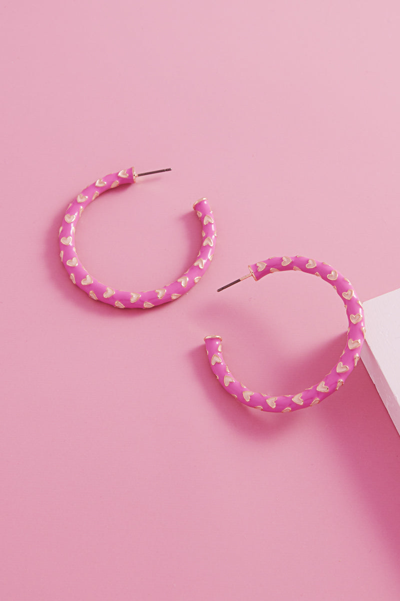 Valentines Day Heart Pattern Enamel Hoop Earrings