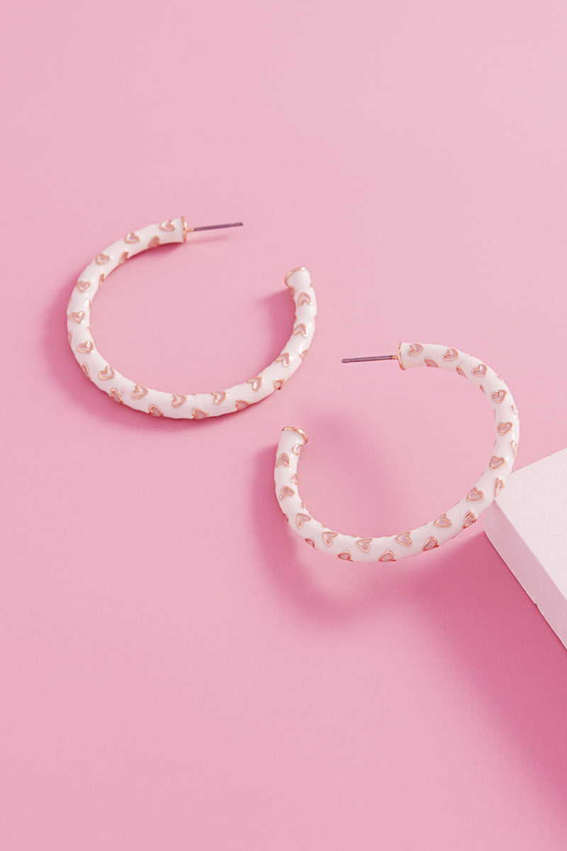 Valentines Day Heart Pattern Enamel Hoop Earrings