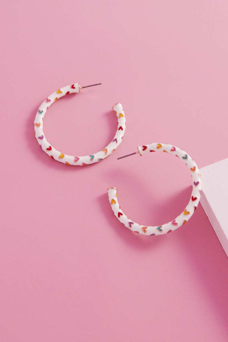 Valentines Day Heart Pattern Enamel Hoop Earrings