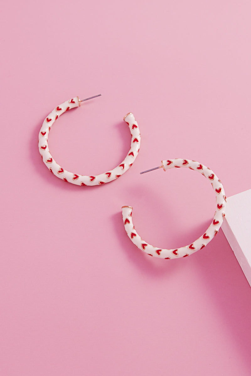 Valentines Day Heart Pattern Enamel Hoop Earrings
