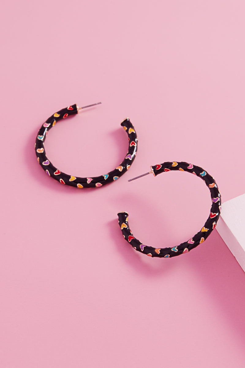 Valentines Day Heart Pattern Enamel Hoop Earrings