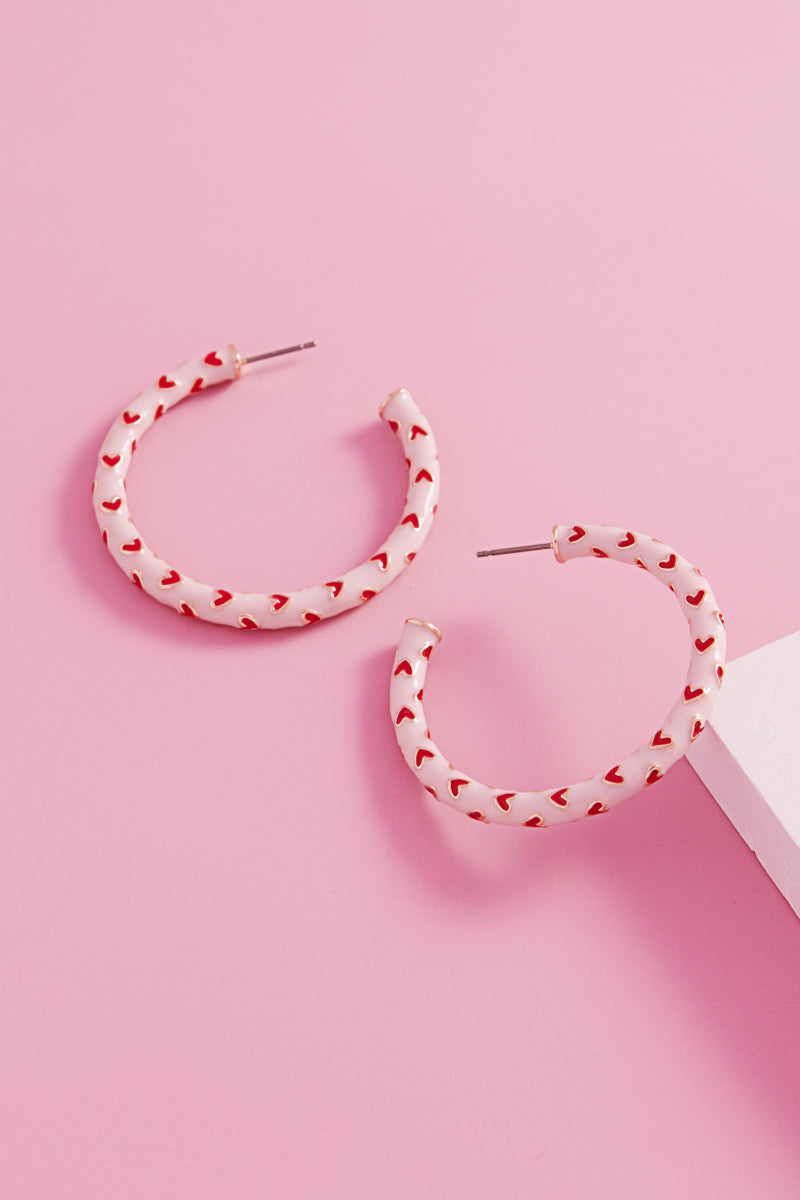 Valentines Day Heart Pattern Enamel Hoop Earrings