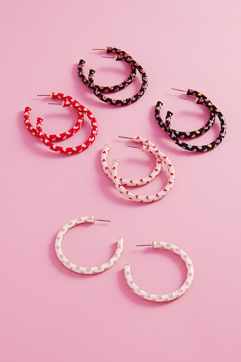 Valentines Day Heart Pattern Enamel Hoop Earrings