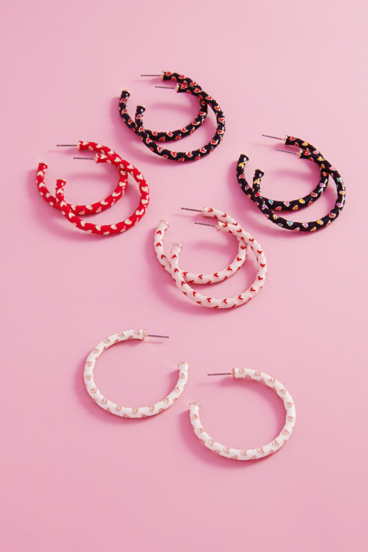 Valentines Day Heart Pattern Enamel Hoop Earrings
