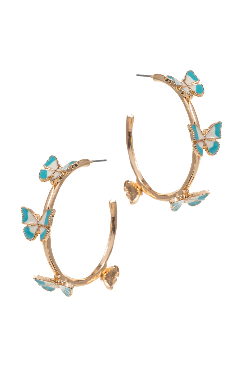 Butterfly Enamel Flower Hoop Earrings
