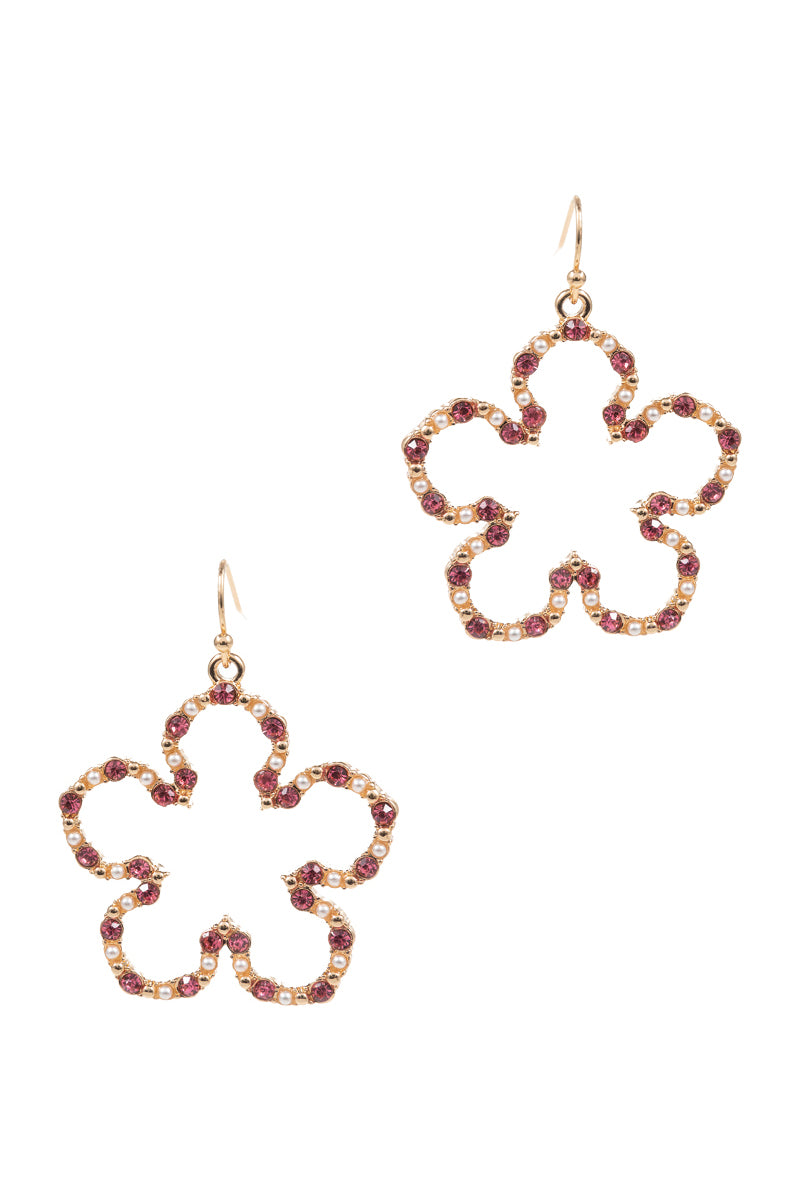 Flower Paved Stone Hook Earrings
