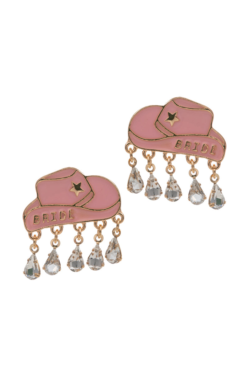 Western Hat Enamel Bridal Party Post Earrings