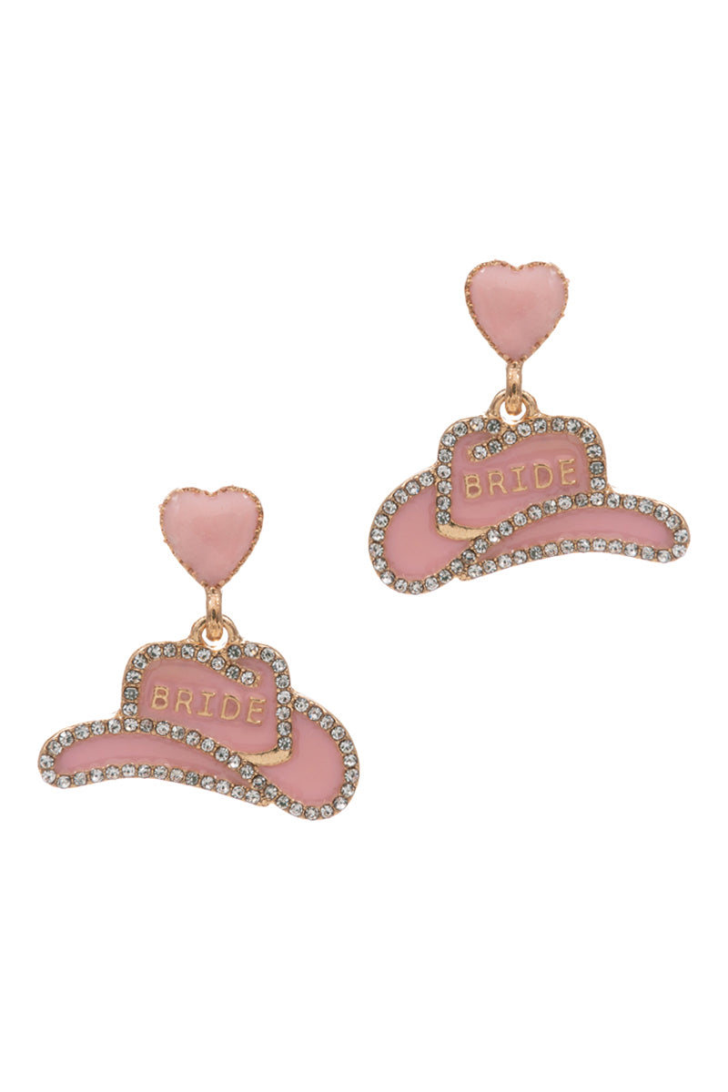 Western Hat Heart Bridal Party Post Earrings