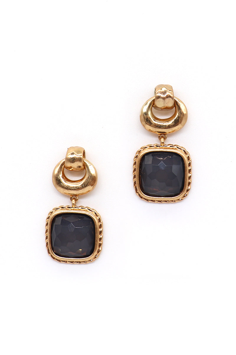 Dangle Square Rhine Stone Titanium Post Earrings