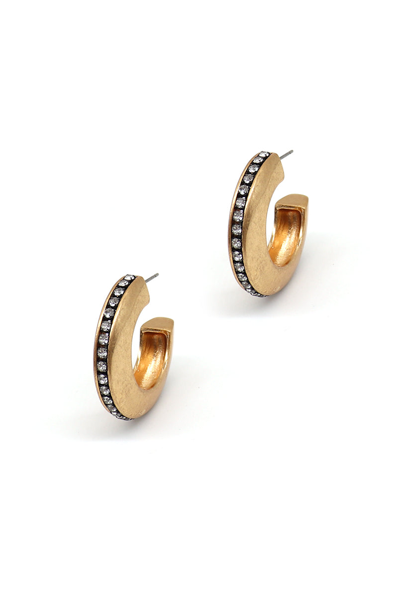 Round Shaped Rhine Stone Metal Hoop Earrings