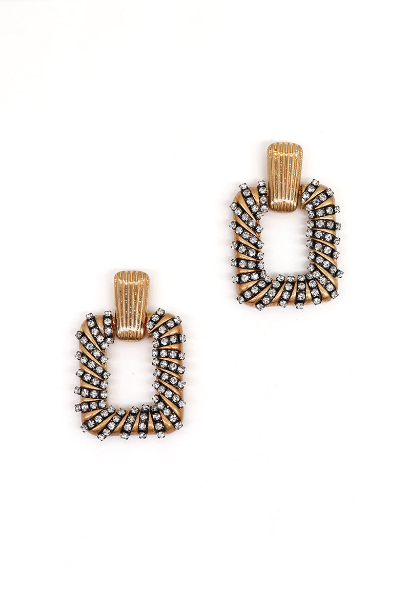 Rectangular Rhine Stone Titanium Post Earrings