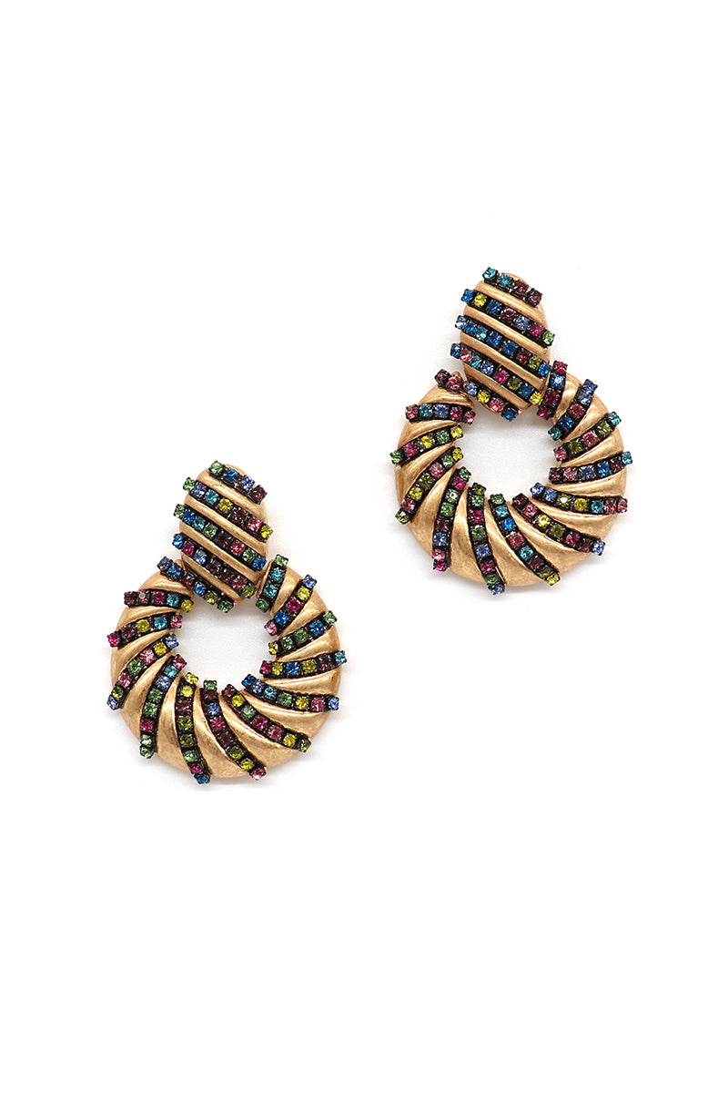 Round Shaped Rhine Stone Titanium Post Earrings