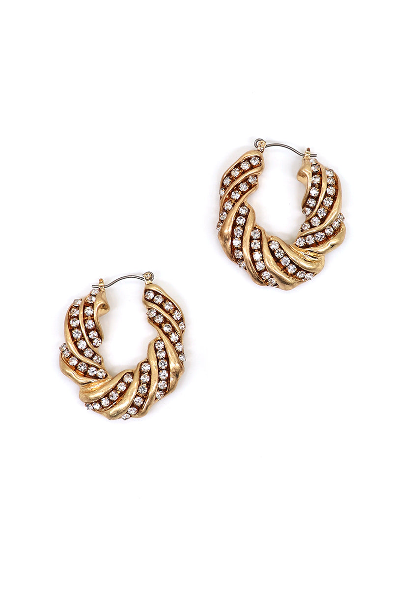 Irregular Hopper Rhinestone Titanium Hoop Earrings