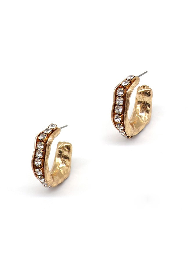 Angle Irregular Rhine Stone Titanium Hoop Earrings