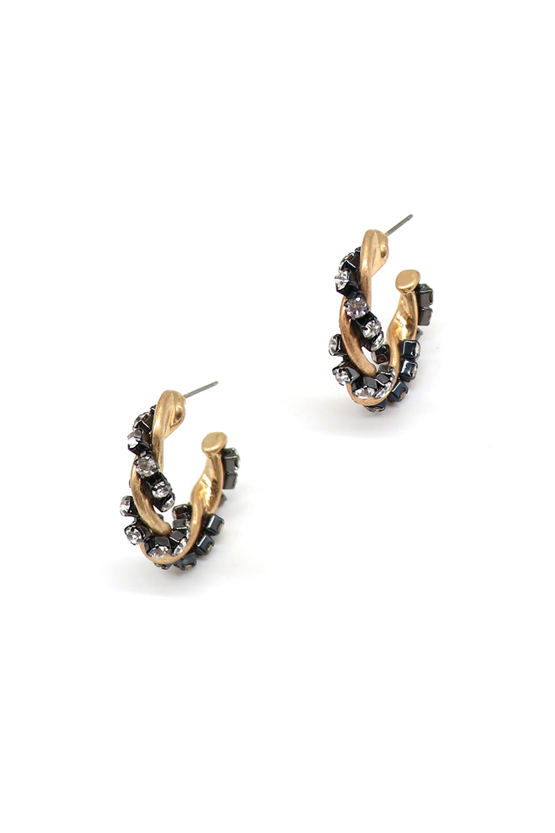 Twist Irregular Rhine Stone Titanium Hoop Earrings