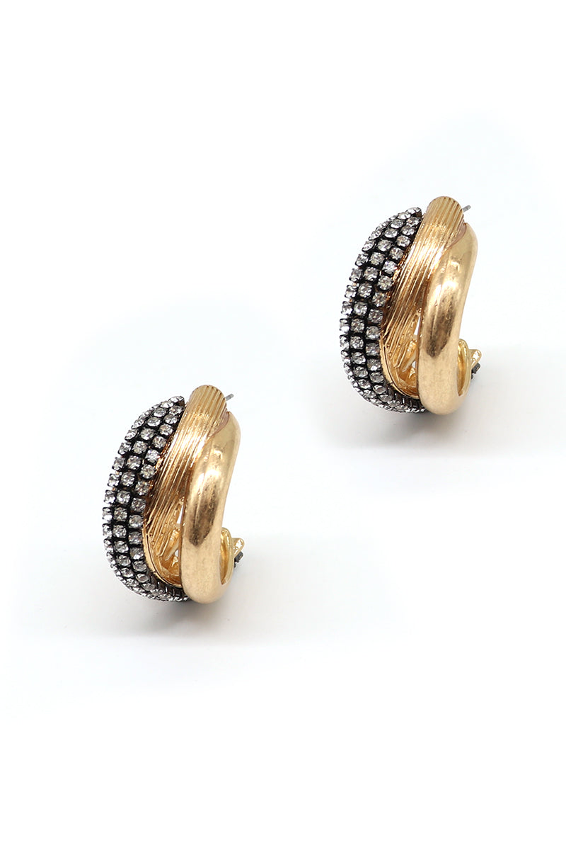 Cross Round Rhine Stone Titanium Hoop Earrings