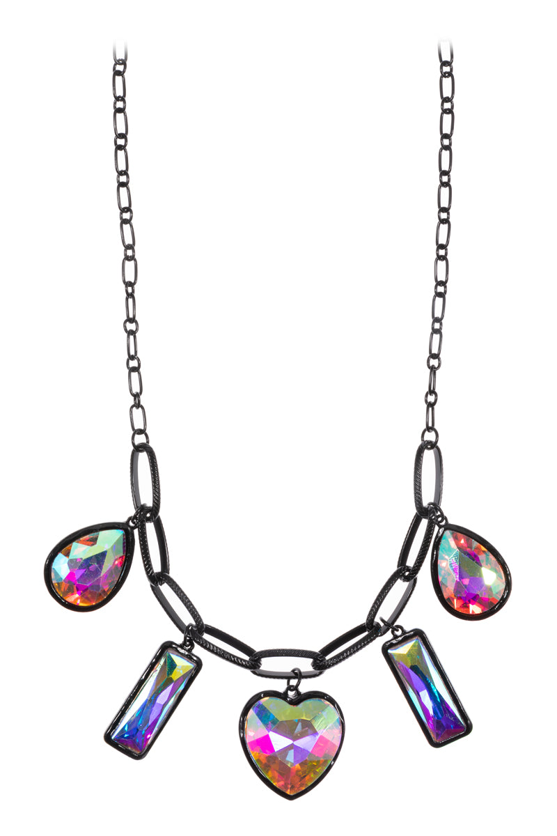 Irregular Shaped Rhine Stone Charm Long Necklace