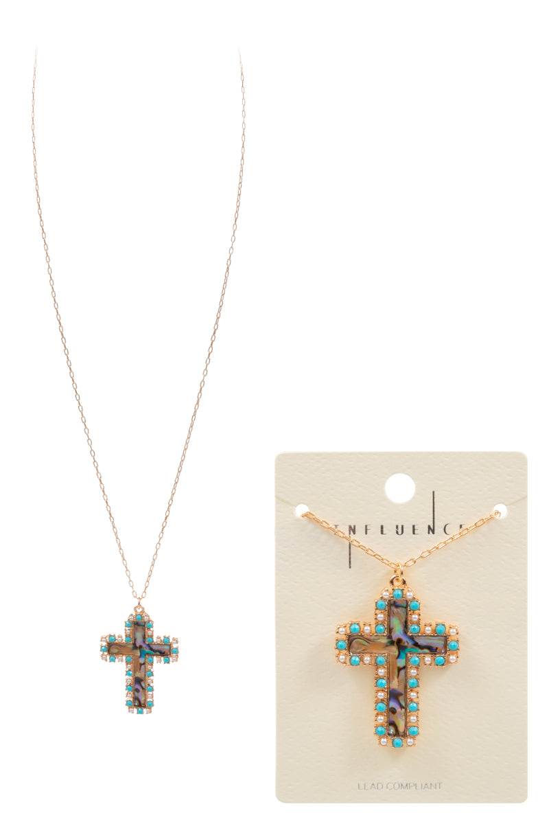 Cross Shell Paved Short Necklace
