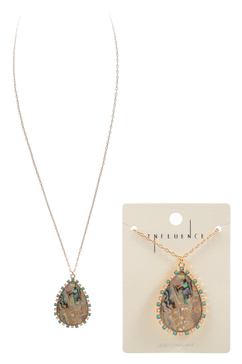 Teardrop Shell Paved Frame Short Necklace