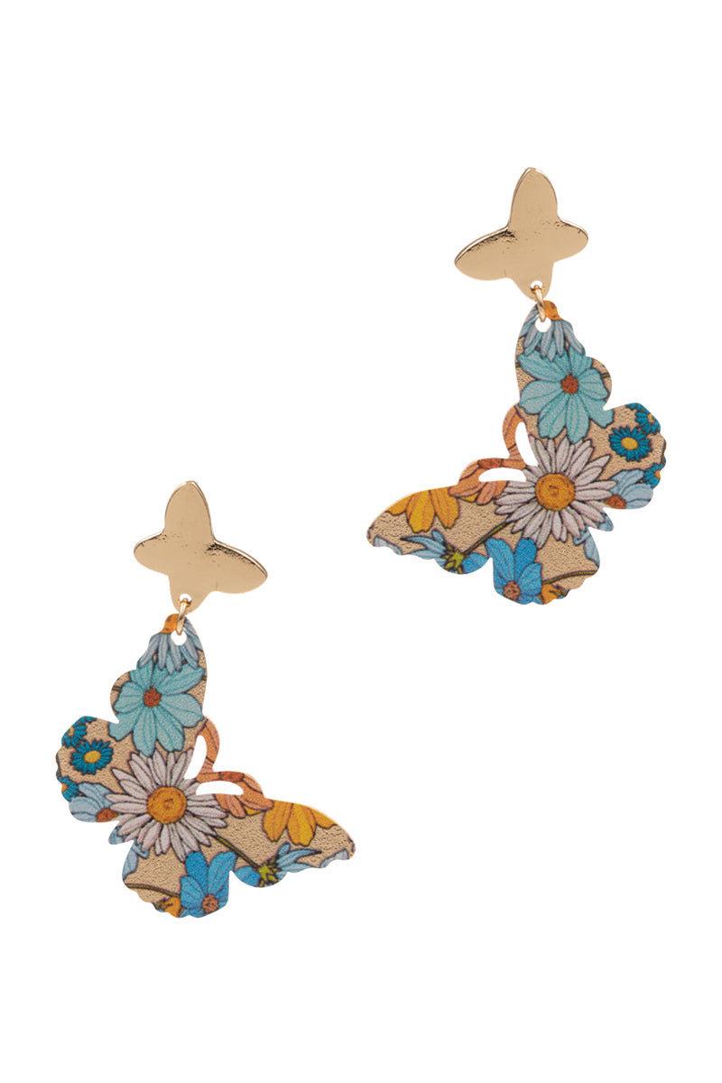 Butterfly Printed Flower Post Earrings