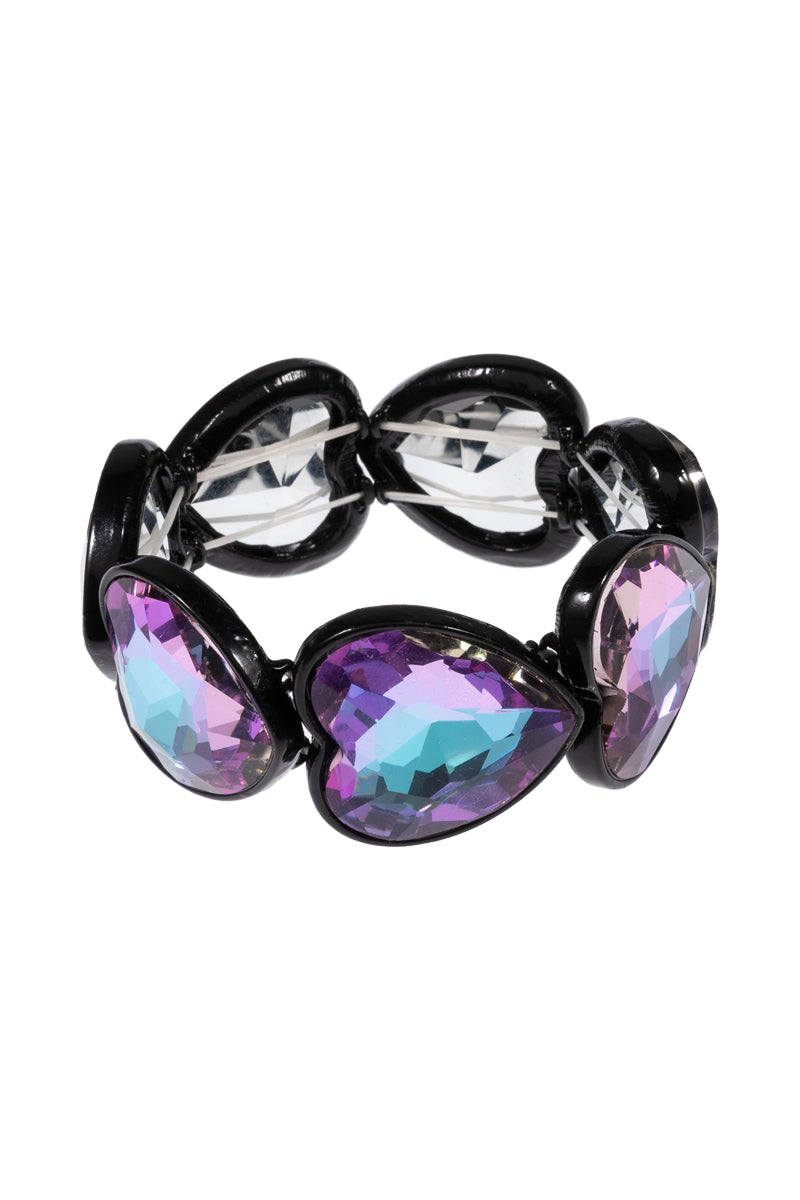 Heart Shaped Glass Rhine Stone Stretch Bracelet
