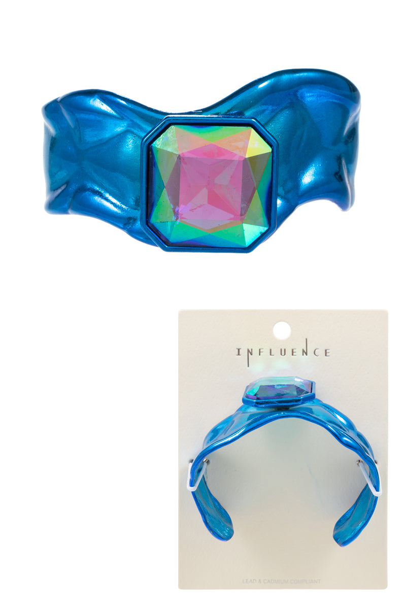 Square Multicolor Glass Rhine Stone Cuff Bracelet