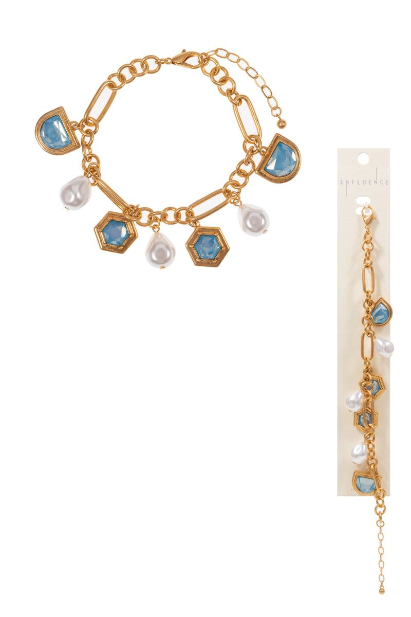 Mixed Shaped Pearl Rhinestone Charm Clasp Bracelet