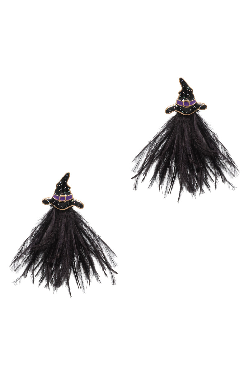 Halloween Feather Tassel W Witch Hat Post Earrings