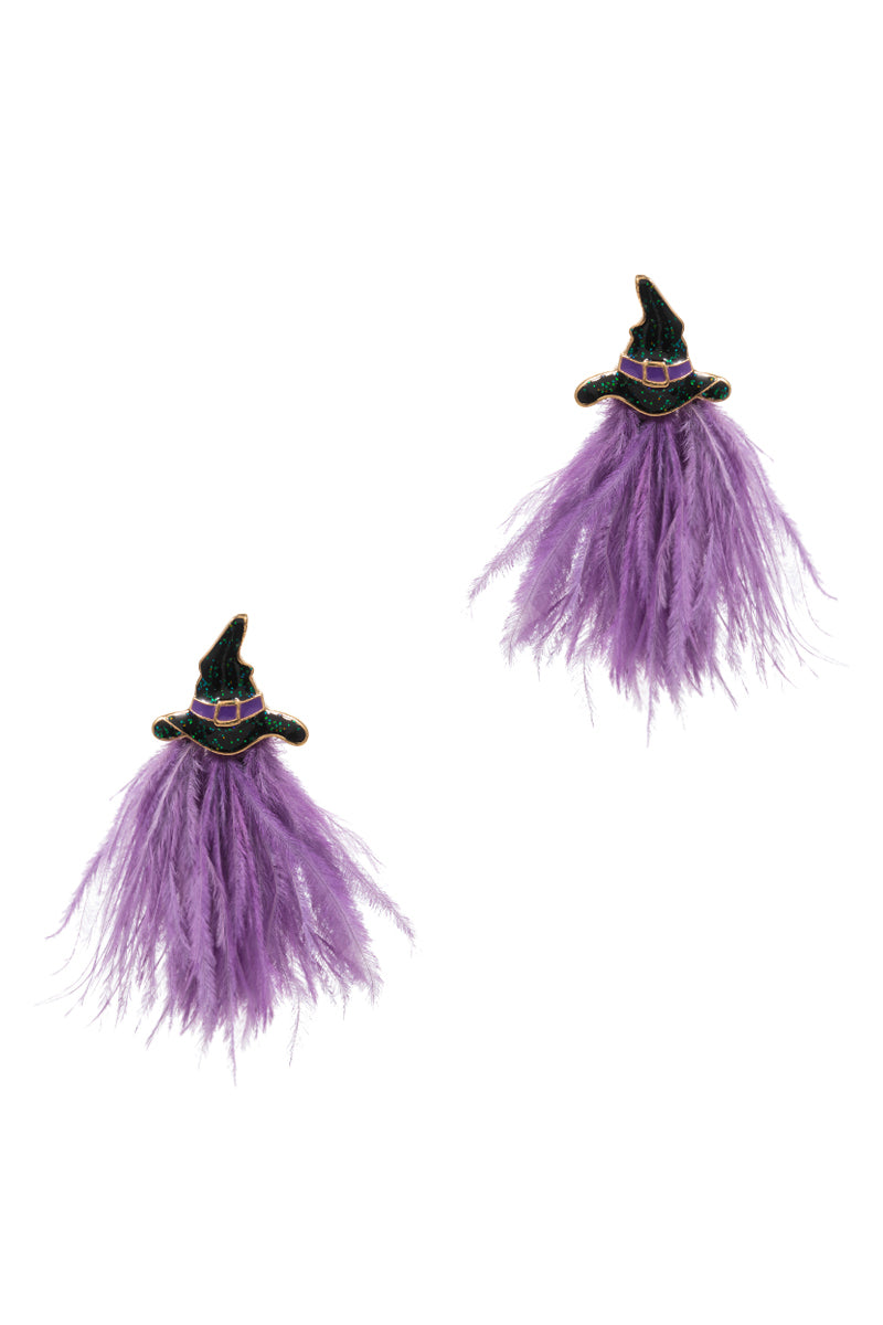 Halloween Feather Tassel W Witch Hat Post Earrings