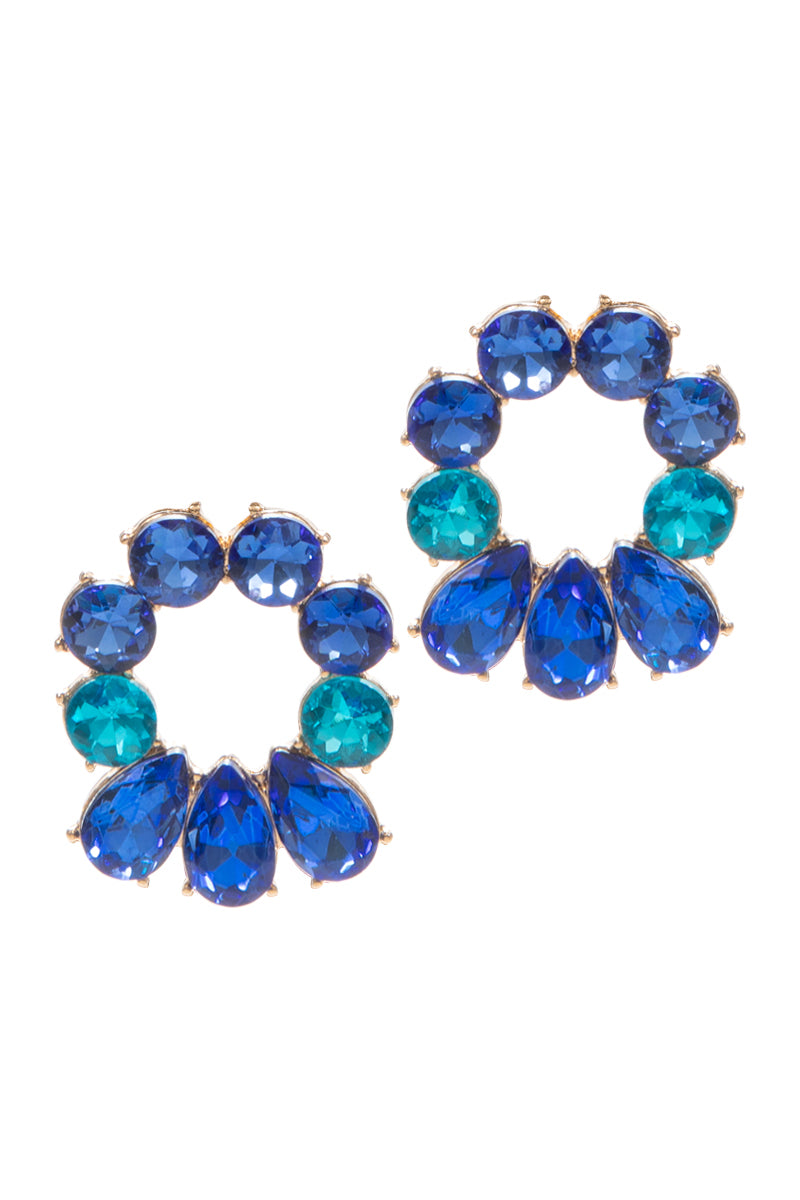Linked Color Combination Glass Stone Post Earrings