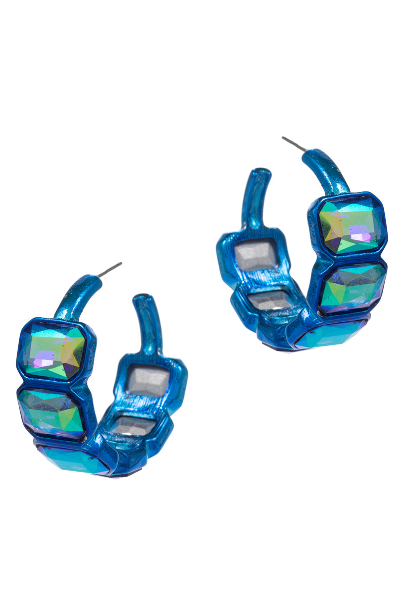 Round Multicolored Glass Rhine Stone Hoop Earrings