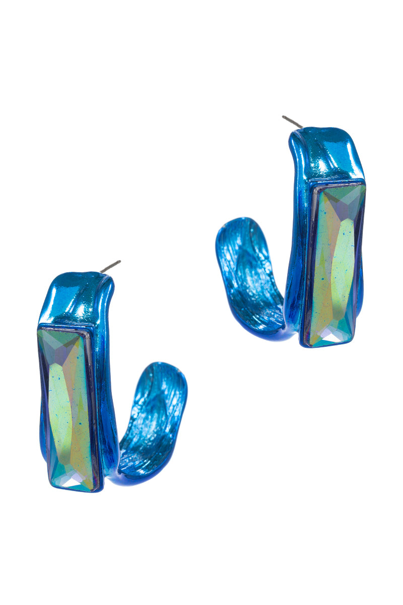 Round Multicolored Glass Rhine Stone Hoop Earrings