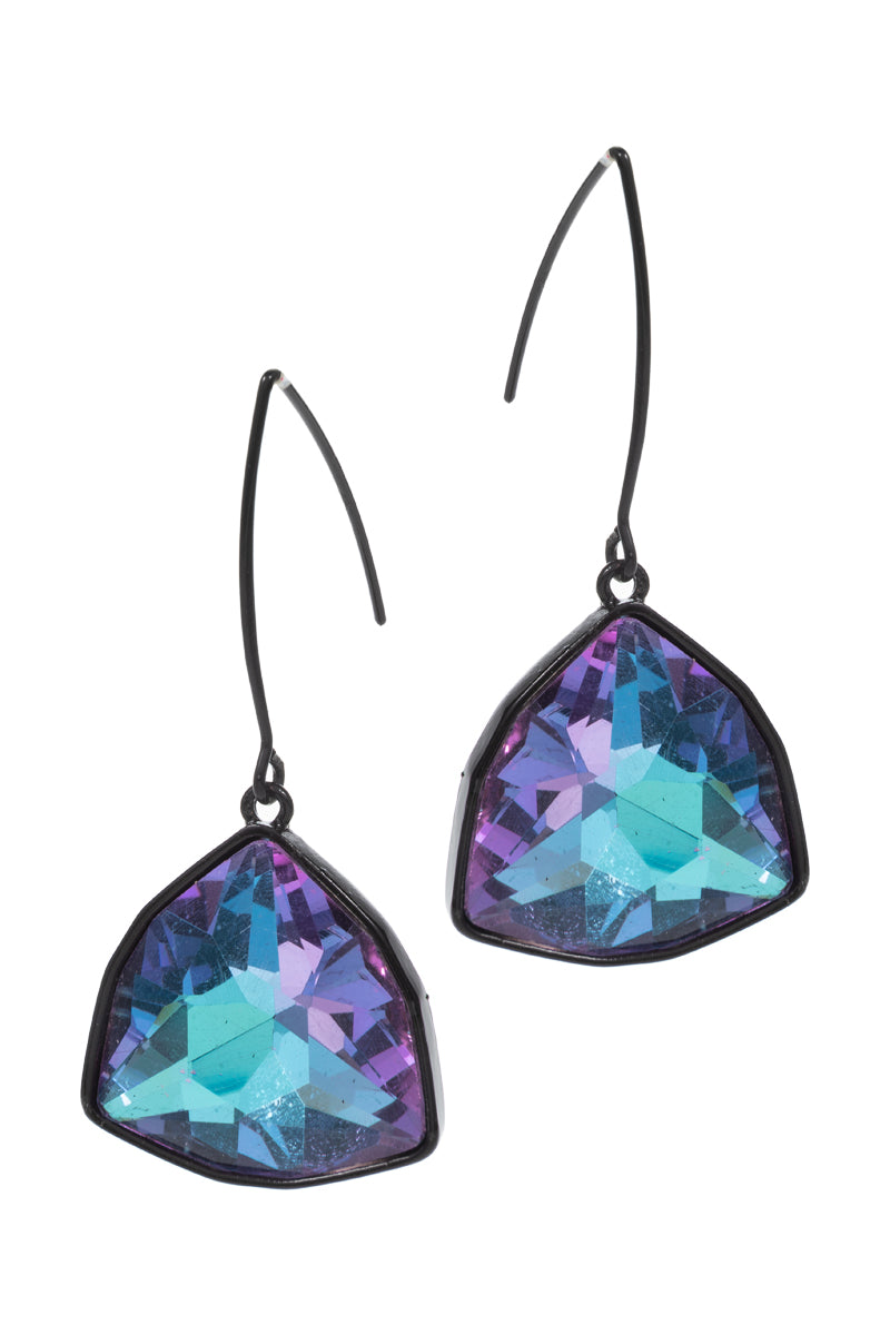 Irregular Shaped Glass Rhine Stone Hook Earrings