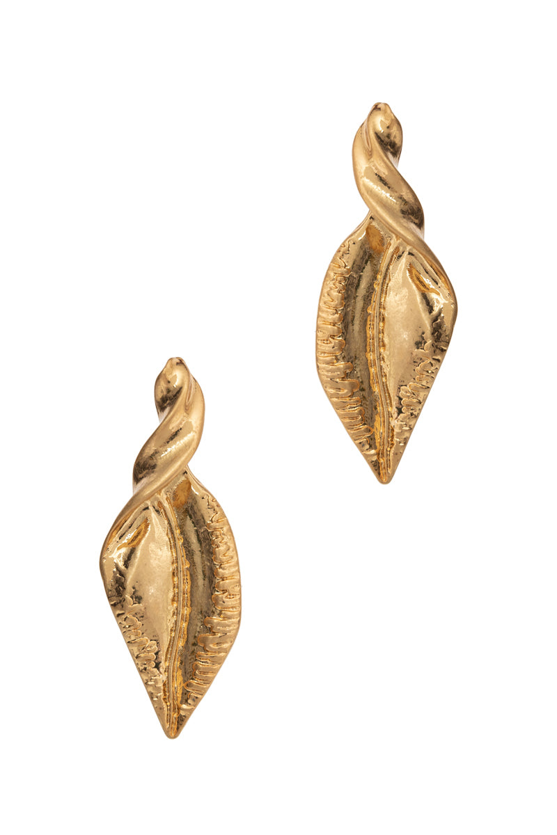 Twisted Leaf Shaped Metal Post Earrings