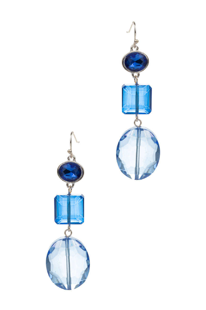 Bling Glass Charm 3 Drop Linear Hook Earrings