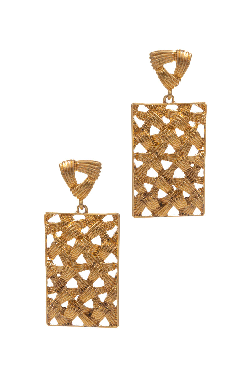 Rectangular Shaped Woven Metal Post Earrings