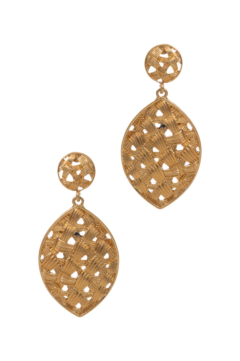 Marquise Shaped Woven Textured Metal Post Earrings